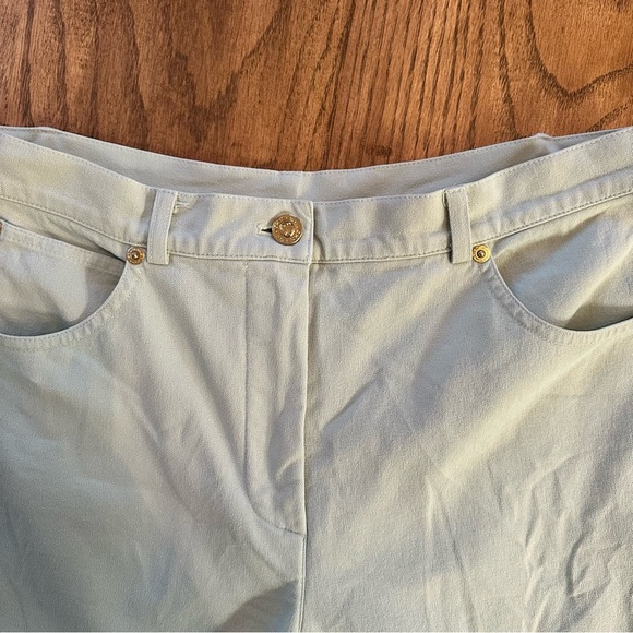 St. John Sport by Marie Gray Pants Light Mint Green Gold Button Size 8 Casual - Picture 7 of 12